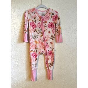 Caden Lane Bamboo Footie Pajamas 0-3 Months Floral Rose Double Zipper Sleeper